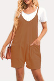 Casual Daily Solid Pocket V Neck Loose Rompers