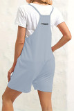 Casual Daily Solid Pocket V Neck Loose Rompers