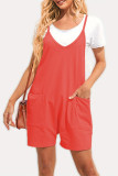 Casual Daily Solid Pocket V Neck Loose Rompers