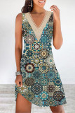 Sexy Casual Floral Lace Patchwork V Neck Vest Dress Dresses