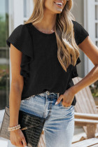 Casual Simplicity Solid Flounce O Neck T-Shirts