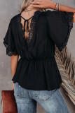 Casual Solid Patchwork V Neck Tops