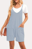 Casual Daily Solid Pocket V Neck Loose Rompers