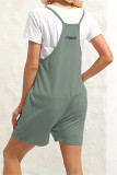 Casual Daily Solid Pocket V Neck Loose Rompers