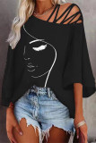 Casual Print Patchwork Oblique Collar T-Shirts