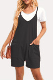 Casual Daily Solid Pocket V Neck Loose Rompers