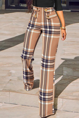 Work Elegant Plaid Patchwork Regular High Waist Speaker Full Print Bottoms