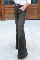 Casual Street Solid Without Belt Solid Color Straight Denim Jeans