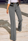Work Elegant Plaid Patchwork Regular High Waist Speaker Full Print Bottoms