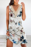 Sexy Casual Floral Lace Patchwork V Neck Vest Dress Dresses