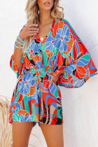 Casual Vacation Floral Backless V Neck Loose Rompers