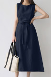 Casual Work Solid Frenulum O Neck Vest Dress Dresses