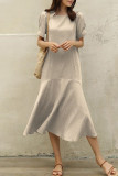Plus Size Casual Simplicity Solid Solid Color O Neck A Line Short Sleeve Dress