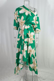 Elegant Floral Patchwork With Bow Oblique Collar Irregular Dress Dresses