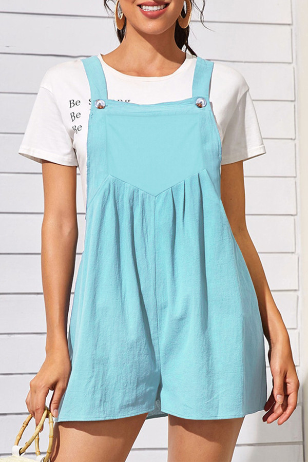 Casual Solid Fold Square Collar Loose Rompers