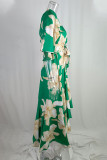 Elegant Floral Patchwork With Bow Oblique Collar Irregular Dress Dresses