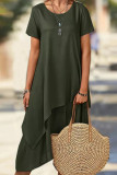 Casual Solid Asymmetrical O Neck T-shirt Dress Dresses