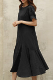 Plus Size Casual Simplicity Solid Solid Color O Neck A Line Short Sleeve Dress