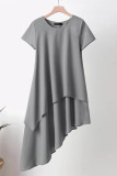 Casual Solid Asymmetrical O Neck T-shirt Dress Dresses