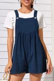 Casual Solid Fold Square Collar Loose Rompers
