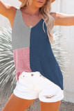 Casual Vacation Color Block Contrast V Neck Tops