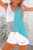 Casual Vacation Color Block Contrast V Neck Tops