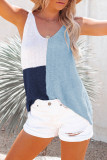 Casual Vacation Color Block Contrast V Neck Tops