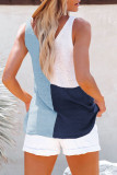 Casual Vacation Color Block Contrast V Neck Tops