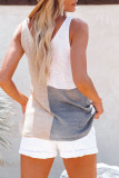 Casual Vacation Color Block Contrast V Neck Tops