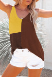 Casual Vacation Color Block Contrast V Neck Tops
