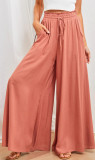 Casual Daily Solid Bandage Loose High Waist Wide Leg Solid Color Bottoms
