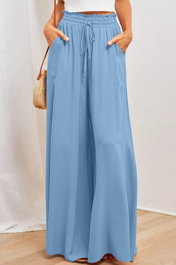 Casual Daily Solid Bandage Loose High Waist Wide Leg Solid Color Bottoms