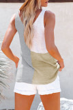 Casual Vacation Color Block Contrast V Neck Tops