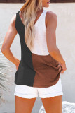 Casual Vacation Color Block Contrast V Neck Tops