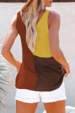 Casual Vacation Color Block Contrast V Neck Tops