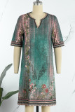 Casual Bohemian Print O Neck Short Sleeve Dress Dresses