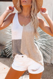 Casual Vacation Color Block Contrast V Neck Tops