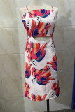 Sexy Vacation Print Frenulum Backless Square Collar Loose Rompers