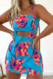 Sexy Vacation Print Frenulum Backless Square Collar Loose Rompers