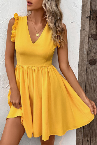 Sexy Vacation Solid Backless With Bow V Neck Beach Dress Dresses