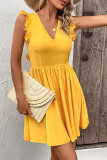 Sexy Vacation Solid Backless With Bow V Neck Beach Dress Dresses