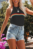 Casual Vacation Color Block Contrast Halter Tops