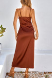 Celebrities Elegant Solid Slit U Neck Sling Dress Dresses