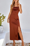 Celebrities Elegant Solid Slit U Neck Sling Dress Dresses