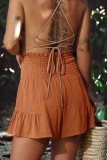 Casual Vacation Solid Bandage Flounce Loose High Waist Wide Leg Solid Color Bottoms