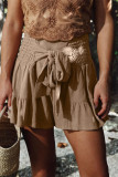 Casual Vacation Solid Bandage Flounce Loose High Waist Wide Leg Solid Color Bottoms