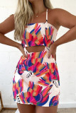 Sexy Vacation Print Frenulum Backless Square Collar Loose Rompers