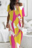 Casual Vacation Geometric Patchwork O Neck T-shirt Dress Dresses