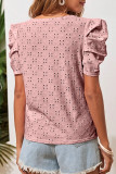 Casual Simplicity Solid Hollowed Out Fold O Neck T-Shirts