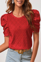 Casual Simplicity Solid Hollowed Out Fold O Neck T-Shirts